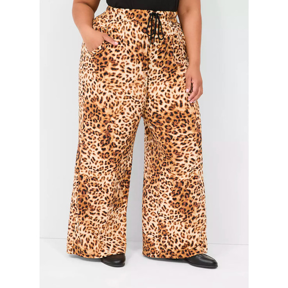 NEW Lane Bryant Plus Size Pull on Drawstring Leopard Wide Leg Pants Sz 26/28 - Picture 2 of 9